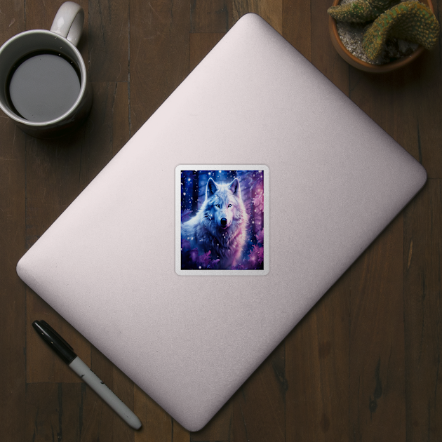 White Wolf in Fantasy Forest in Pinks and Purples|For Women and Girls by BirdsnStuff